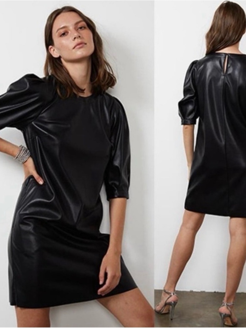 Velvet by Graham & Spencer Vegan Leather Puff Sleeve Dress L